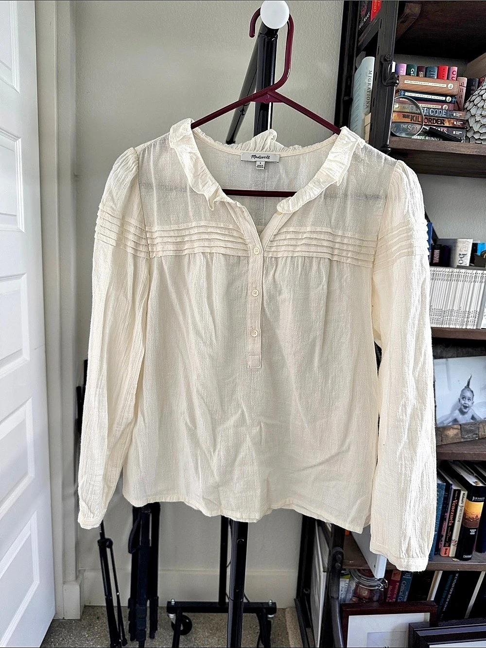 Madewell Ruffled Pintuck High-Neck Top